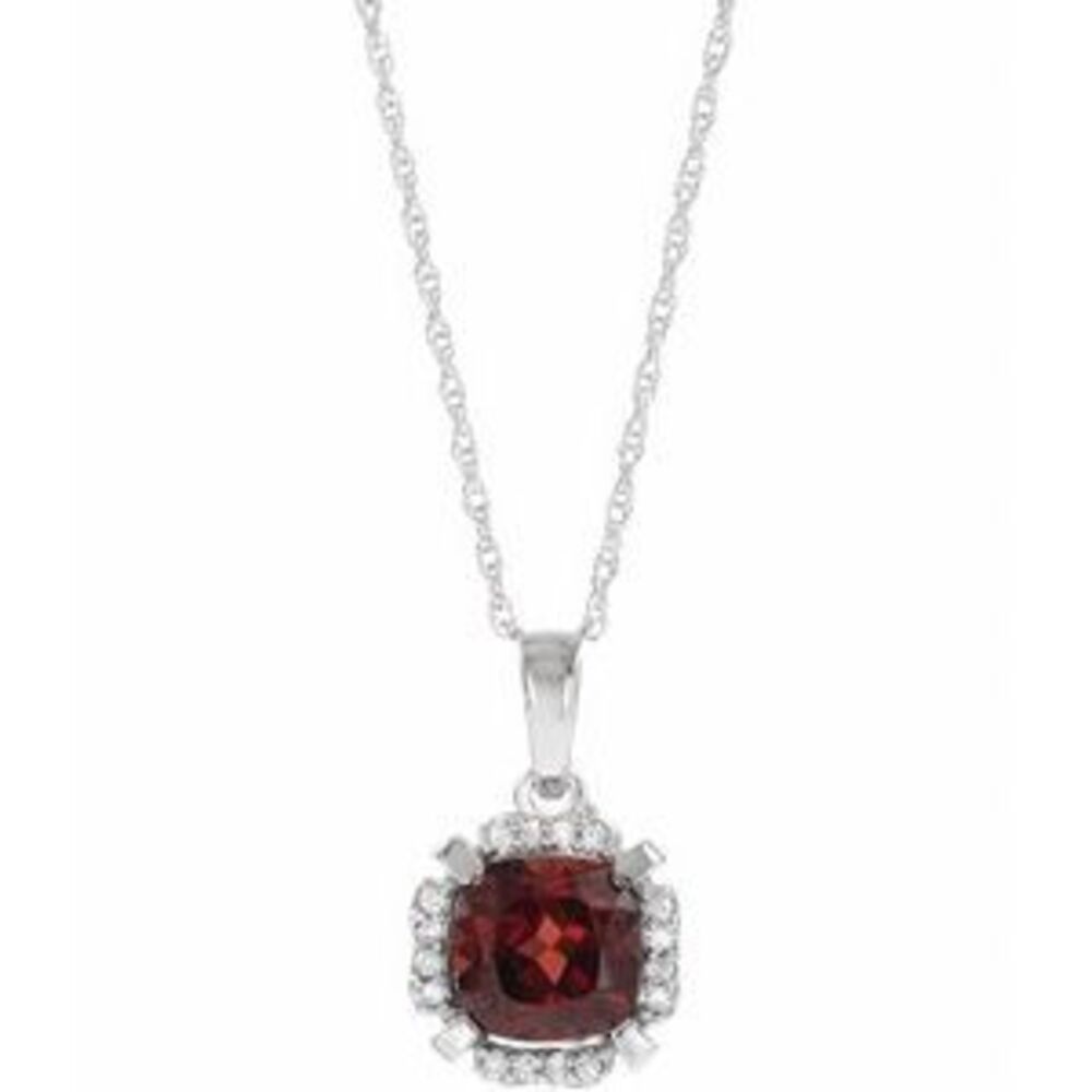 14k White Natural Mozambique Garnet & .04 Ctw Natural Diamond 18" Necklace